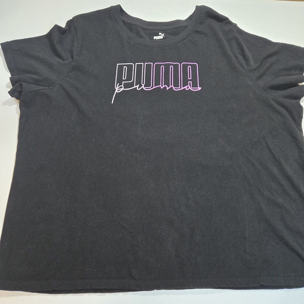 PUMA Script Logo Crew Neck Short Sleeve T-Shirt Womens Size 3X  Casual Tops